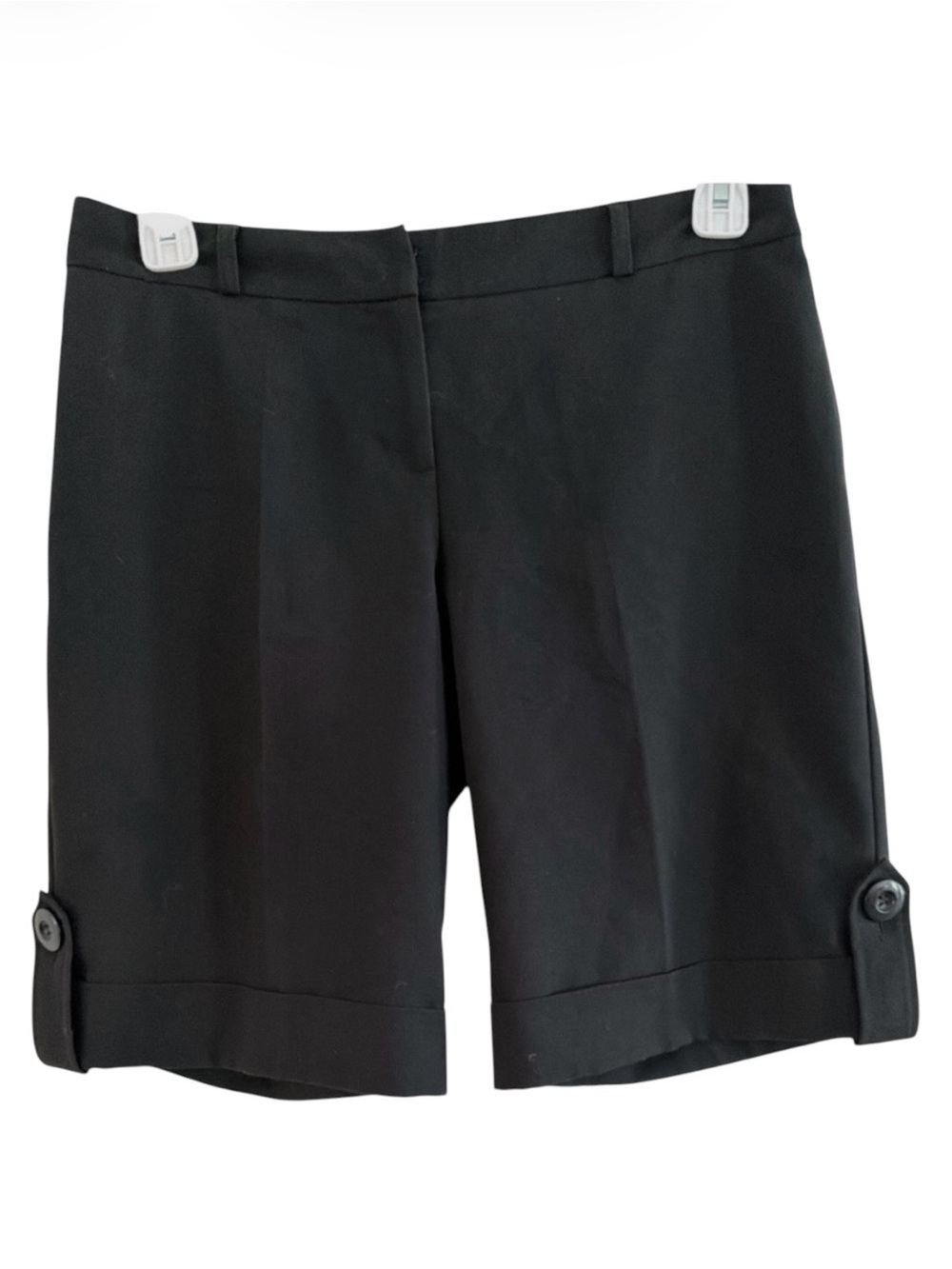 INC Black Cuffed Bermuda Shorts Tab Button Stretch 8